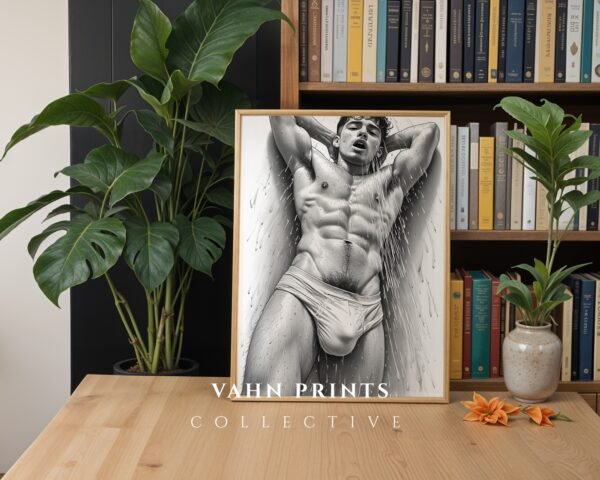 Elegant Nude Male Illustration Wall Art Minimalist
