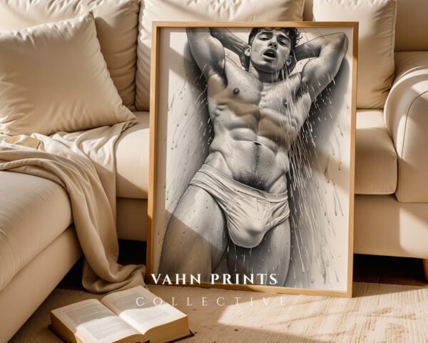 Elegant Nude Male Illustration Wall Art Minimalist