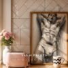 Elegant Nude Male Illustration Wall Art Minimalist