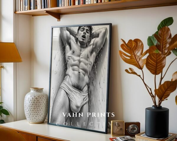 Elegant Nude Male Illustration Wall Art Minimalist