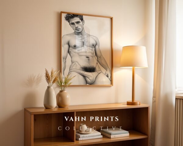 Male Nude Line Drawing Wall Art Modern Printable