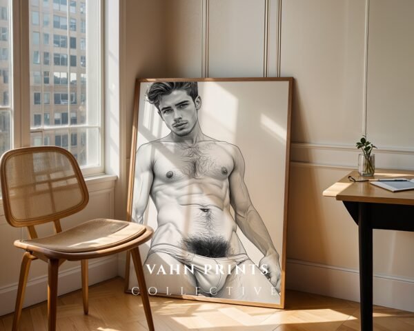Male Nude Line Drawing Wall Art Modern Printable