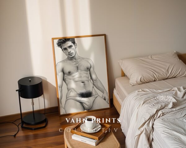 Male Nude Line Drawing Wall Art Modern Printable