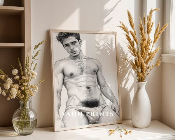 Male Nude Line Drawing Wall Art Modern Printable