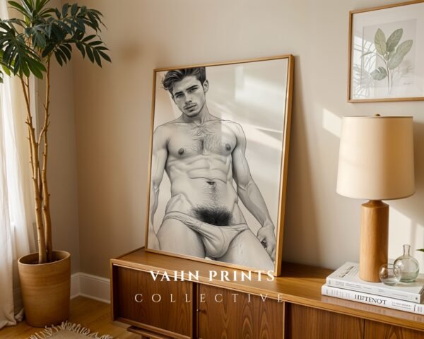 Male Nude Line Drawing Wall Art Modern Printable