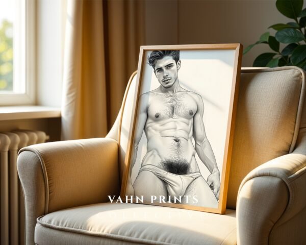 Male Nude Line Drawing Wall Art Modern Printable