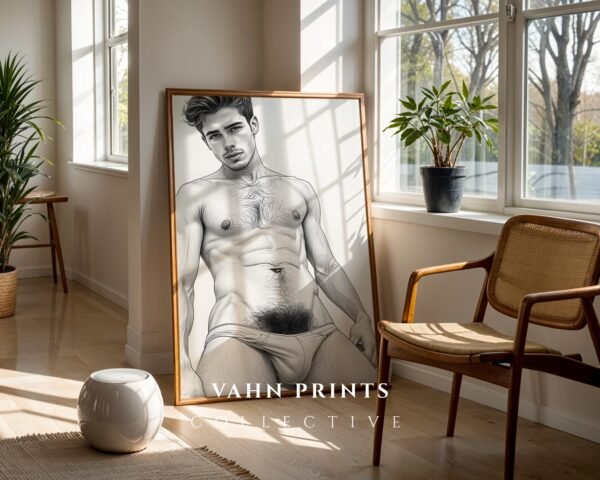 Male Nude Line Drawing Wall Art Modern Printable