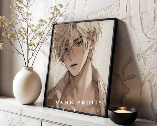 Soulmate Lover Wall Art Handsome Muscular Man Romantic Anime Printable Art