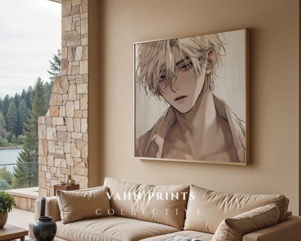 Soulmate Lover Wall Art Handsome Muscular Man Romantic Anime Printable Art
