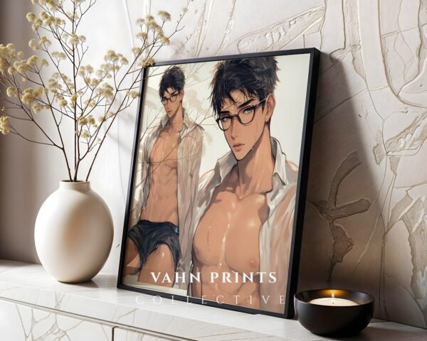 Muscular Man Wall Art Handsome Male Figure Anime Lover Romantic Printable Decor