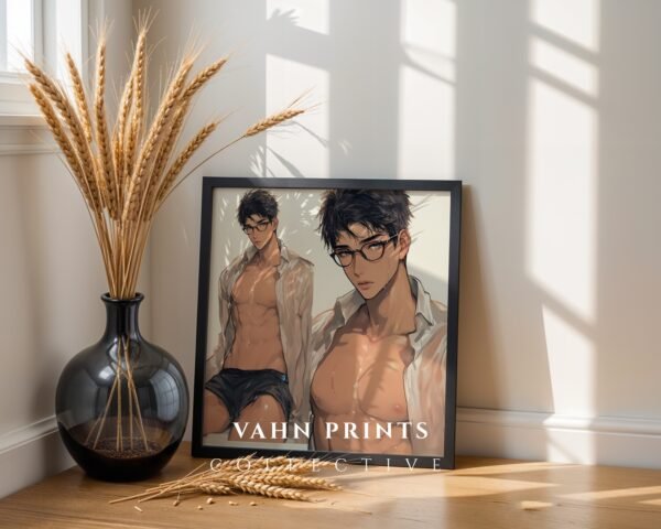 Muscular Man Wall Art Handsome Male Figure Anime Lover Romantic Printable Decor