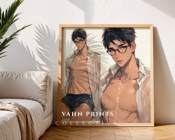 Muscular Man Wall Art Handsome Male Figure Anime Lover Romantic Printable Decor