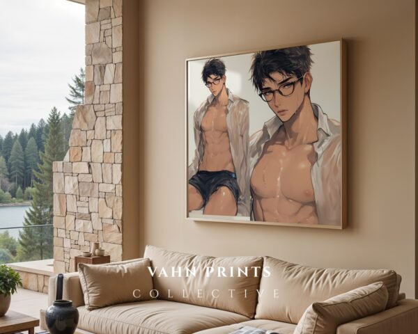 Muscular Man Wall Art Handsome Male Figure Anime Lover Romantic Printable Decor