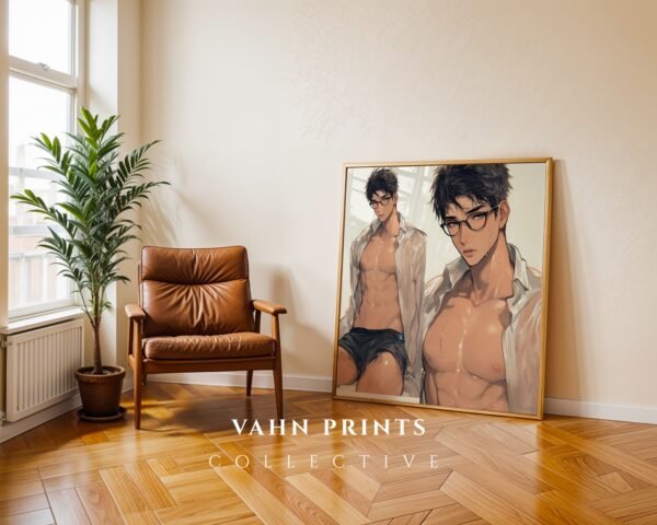 Muscular Man Wall Art Handsome Male Figure Anime Lover Romantic Printable Decor