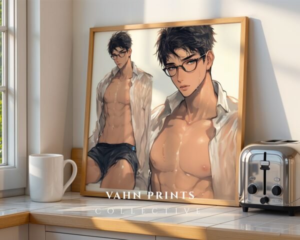 Muscular Man Wall Art Handsome Male Figure Anime Lover Romantic Printable Decor
