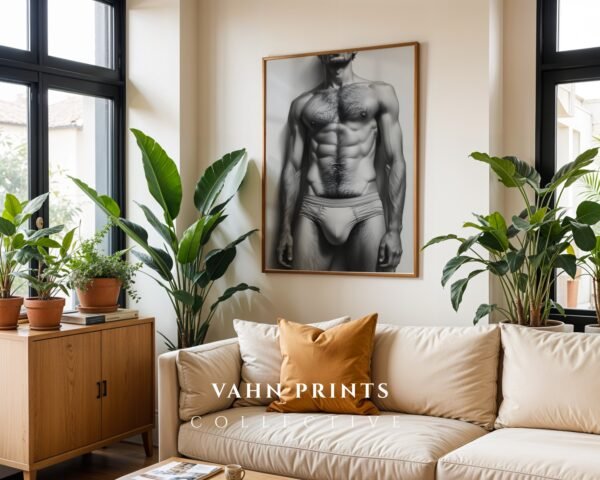 Stylish Nude Male Figure Illustration Wall Decor