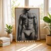 Stylish Nude Male Figure Illustration Wall Decor