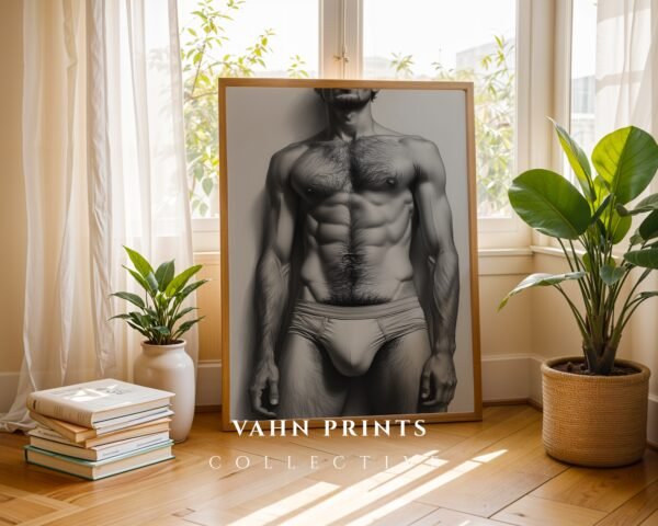 Stylish Nude Male Figure Illustration Wall Decor