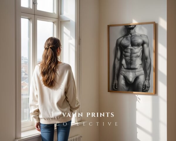 Stylish Nude Male Figure Illustration Wall Decor