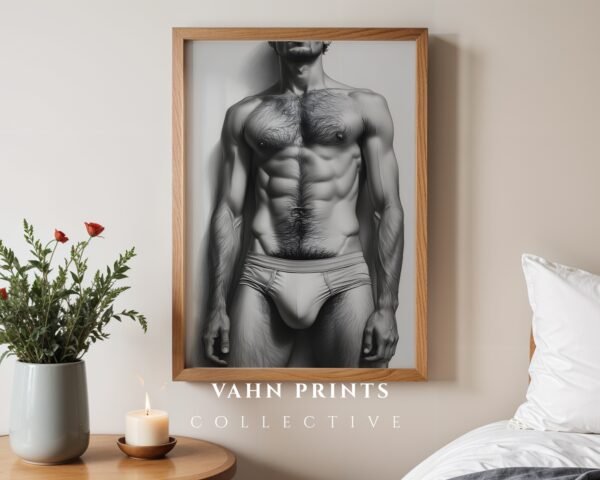 Stylish Nude Male Figure Illustration Wall Decor