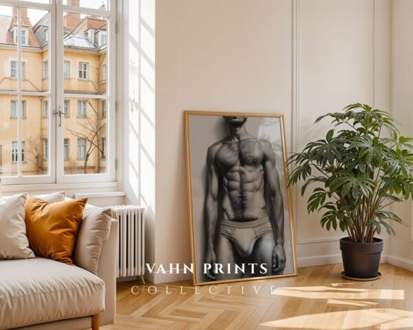 Stylish Nude Male Figure Illustration Wall Decor