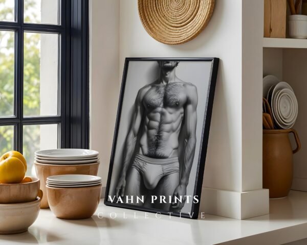 Stylish Nude Male Figure Illustration Wall Decor