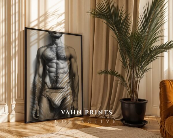 Stylish Nude Male Figure Illustration Wall Decor