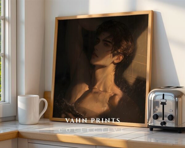 Romantic Man Wall Art Muscular Male Body Anime Style Printable Digital Art