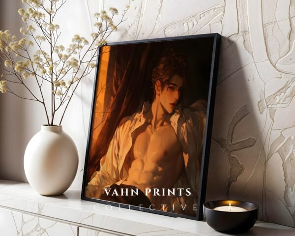 Soulmate Husband Anime Wall Art Muscular Male Romantic Digital Print