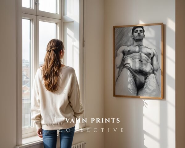 Clean Nude Male Form Drawing Wall Art Minimalist