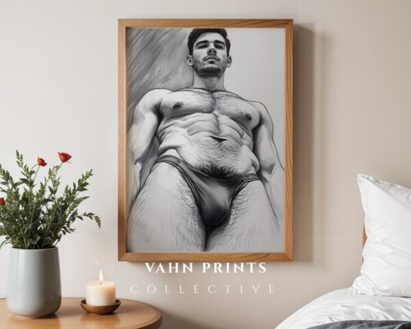 Clean Nude Male Form Drawing Wall Art Minimalist