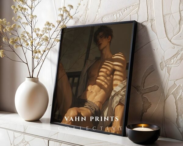 V81c_m10 Anime Boyfriend Printable Wall Art Muscular Male Romantic Figure