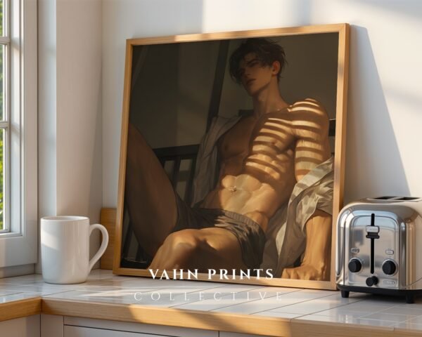 V81c_m9 Anime Boyfriend Printable Wall Art Muscular Male Romantic Figure
