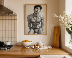 Modern Nude Male Figure Line Art Wall Print