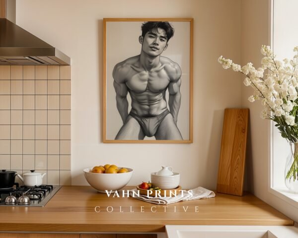 Modern Nude Male Figure Line Art Wall Print
