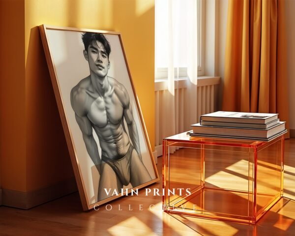 Modern Nude Male Figure Line Art Wall Print