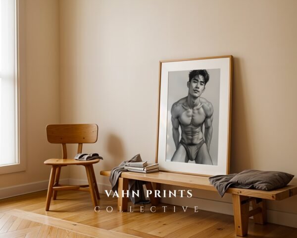 Modern Nude Male Figure Line Art Wall Print