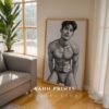 Modern Nude Male Figure Line Art Wall Print