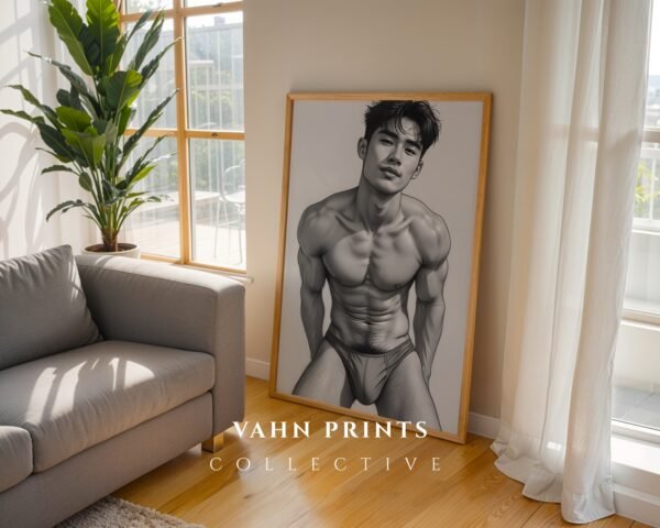 Modern Nude Male Figure Line Art Wall Print