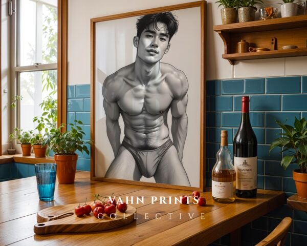 Modern Nude Male Figure Line Art Wall Print