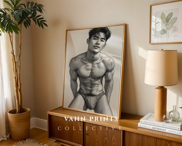 Modern Nude Male Figure Line Art Wall Print