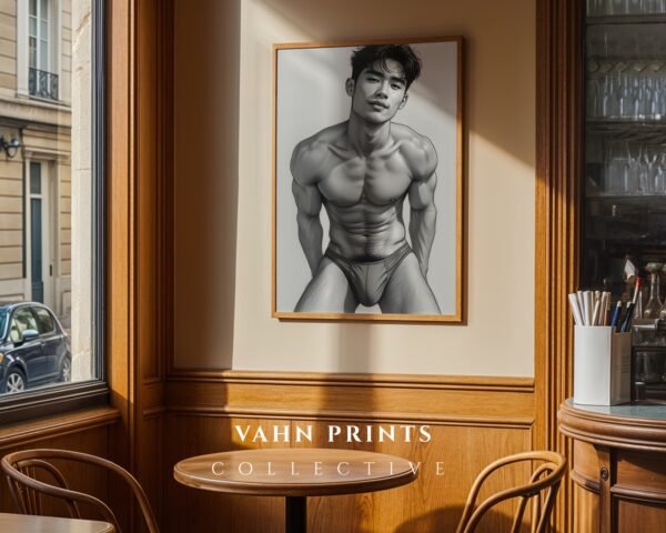 Modern Nude Male Figure Line Art Wall Print