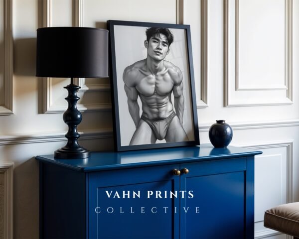 Modern Nude Male Figure Line Art Wall Print