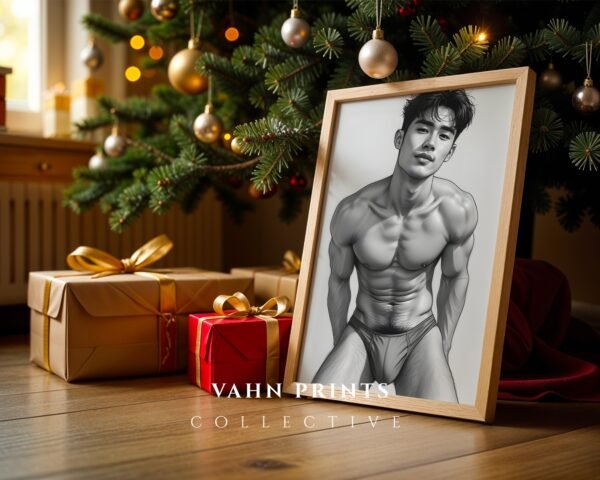 Modern Nude Male Figure Line Art Wall Print