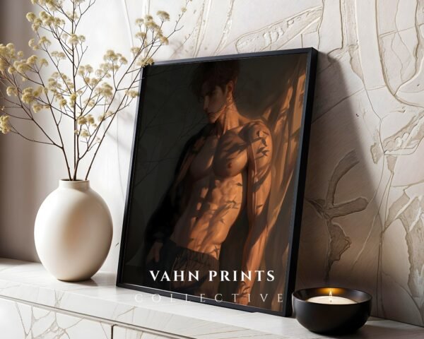 V94c_m10 Anime Style Romantic Male Wall Art Handsome Muscular Figure Print