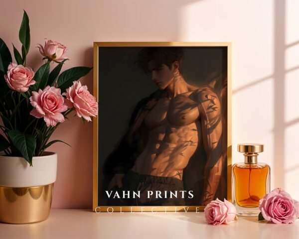 V94c_m2 Anime Style Romantic Male Wall Art Handsome Muscular Figure Print