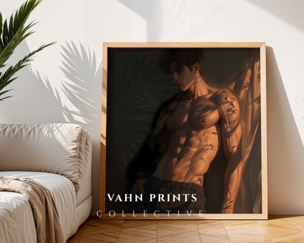 V94c_m6 Anime Style Romantic Male Wall Art Handsome Muscular Figure Print