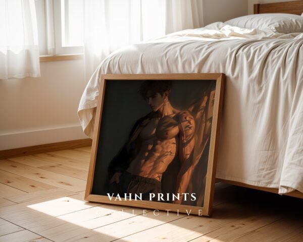 V94c_m7 Anime Style Romantic Male Wall Art Handsome Muscular Figure Print