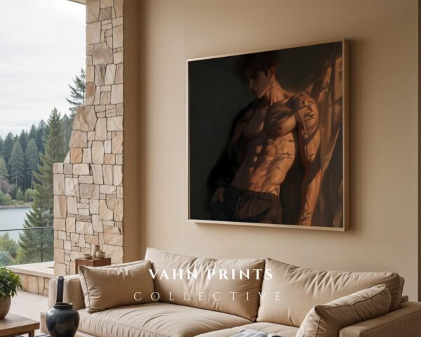 V94c_m8 Anime Style Romantic Male Wall Art Handsome Muscular Figure Print