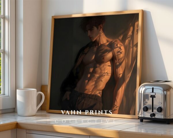 V94c_m9 Anime Style Romantic Male Wall Art Handsome Muscular Figure Print